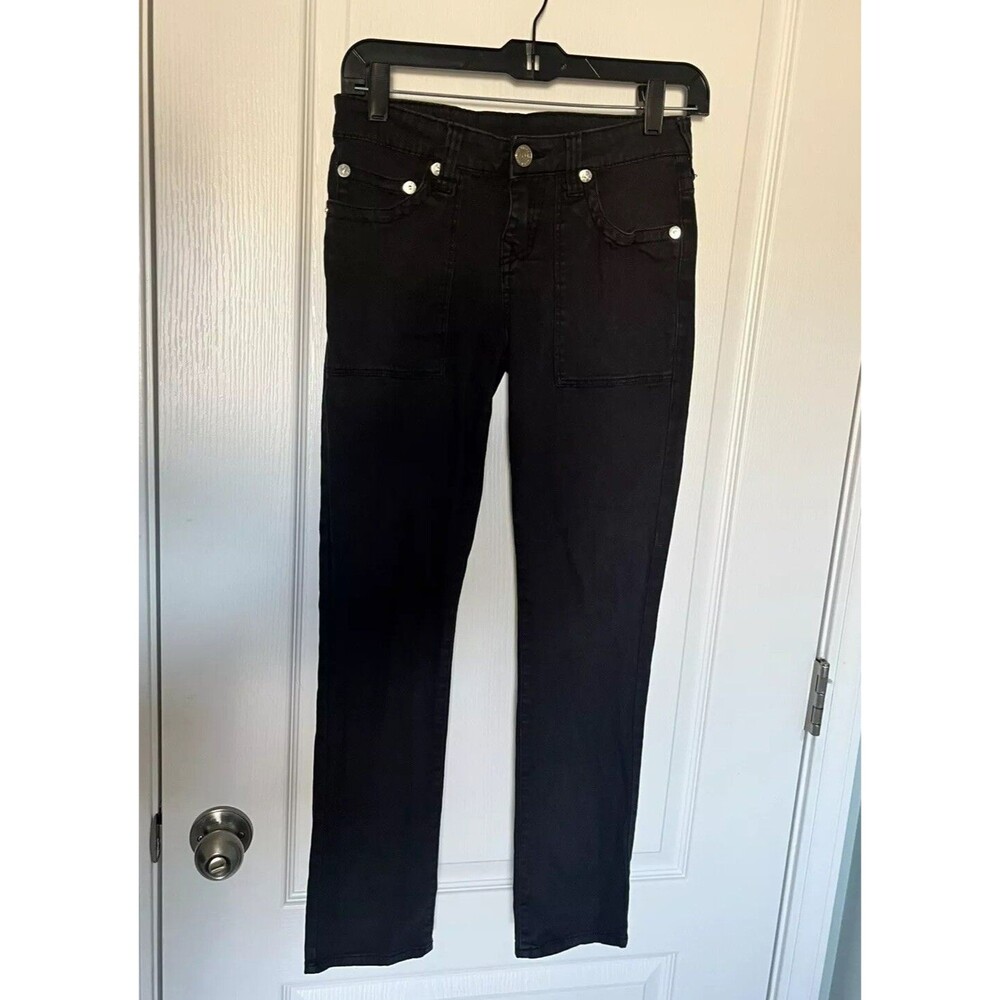 True Religion Girl's Geno Relaxed Slim Jeans Black Stretch Logo Designer Size 14